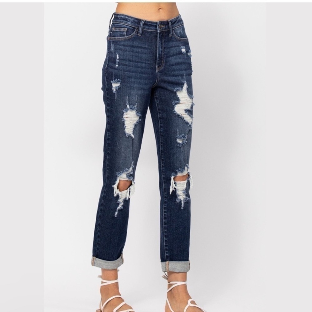 Judy Blue Destroyed Boyfriend Style Jeans Distressed Size 26 Women’s Medium Wash